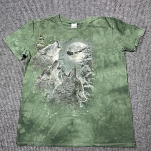 Three Wolf Moon Santa Sleigh Shirt Mens Medium Green Tie Dye Graphic Holiday Tee